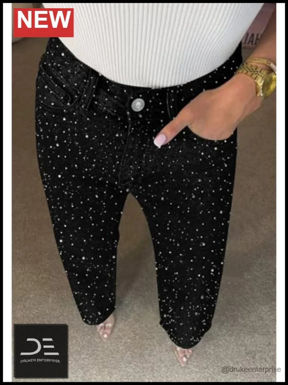 High Rise Straight Leg Rhinestone Jeans for Women Y2K Sparkly Denim Pants